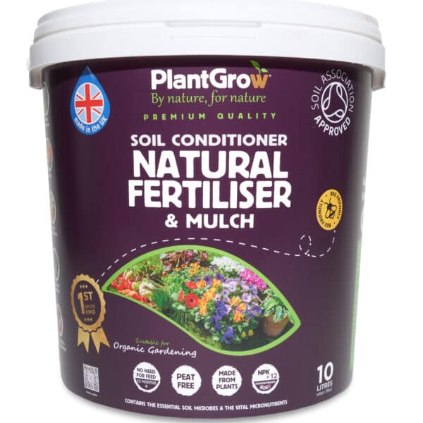 A tub containing Soil Conditioner Natural Fertiliser and Mulch