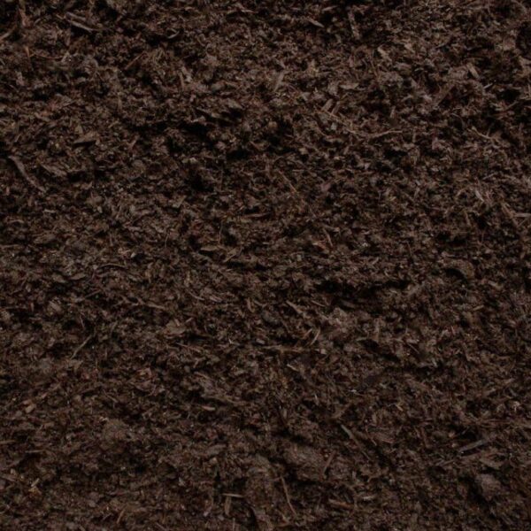 Dark, crumbly peat-free compost with visible organic matter and plant-based ingredients.