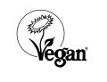Black and white logo featuring a stylized sunflower rising from the letter "V" in the word "Vegan," with a circle around the flower.